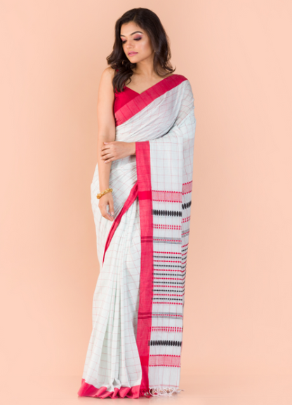 Women's Off white handwoven cotton saree