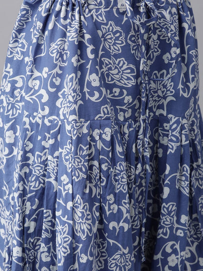 Women's  Blue & White Printed Kurta with Salwar & Dupatta