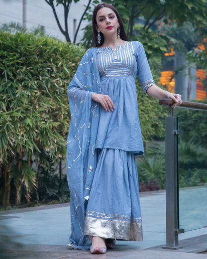 Women's Powder Blue Gotapatti Kurta Set