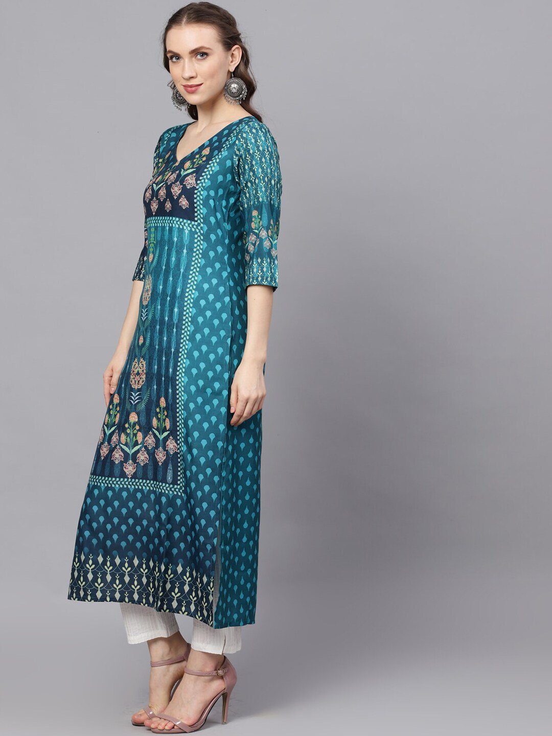 Women's  Blue Printed Anarkali Kurta