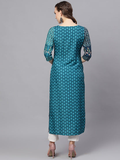 Women's  Blue Printed Anarkali Kurta