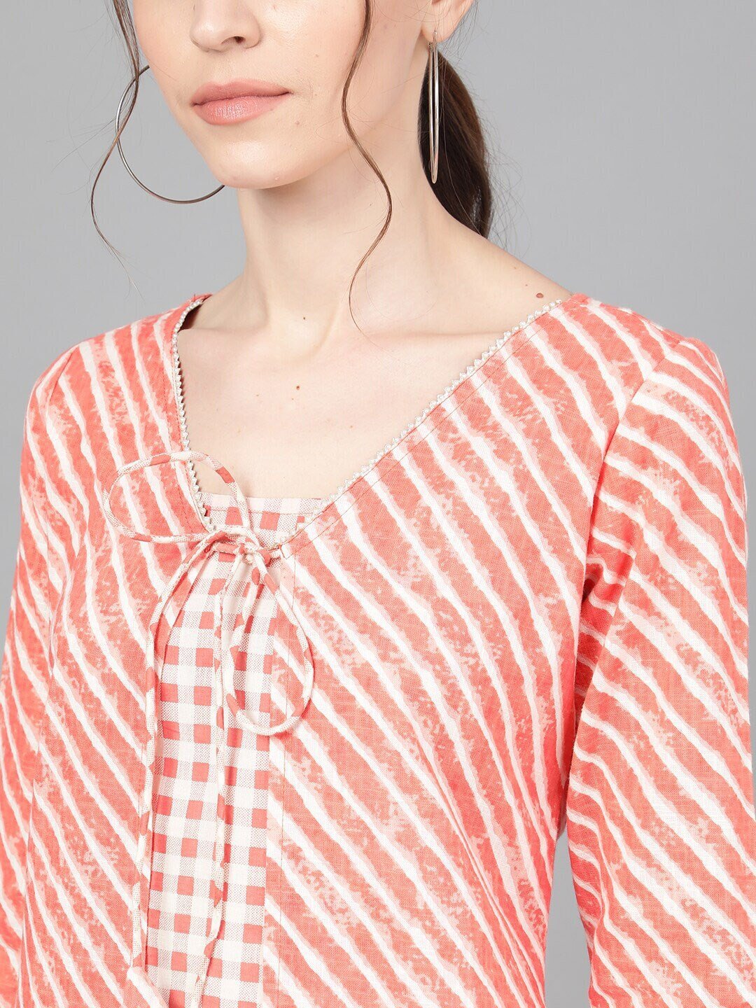 Women's  Peach-Coloured Printed A-Line Dress