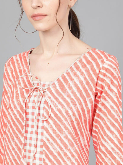 Women's  Peach-Coloured Printed A-Line Dress