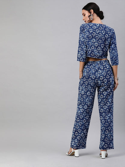 Women's Indigo Block Print Co Ord Set