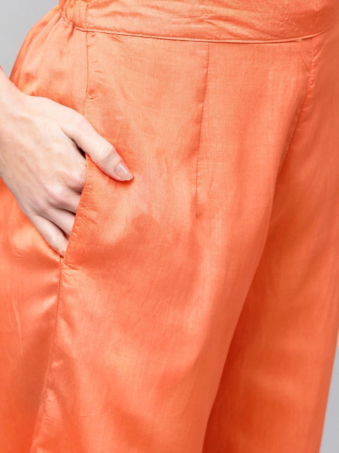 Women's  Orange Solid Straight Kurta with Palazzos & Dupatta