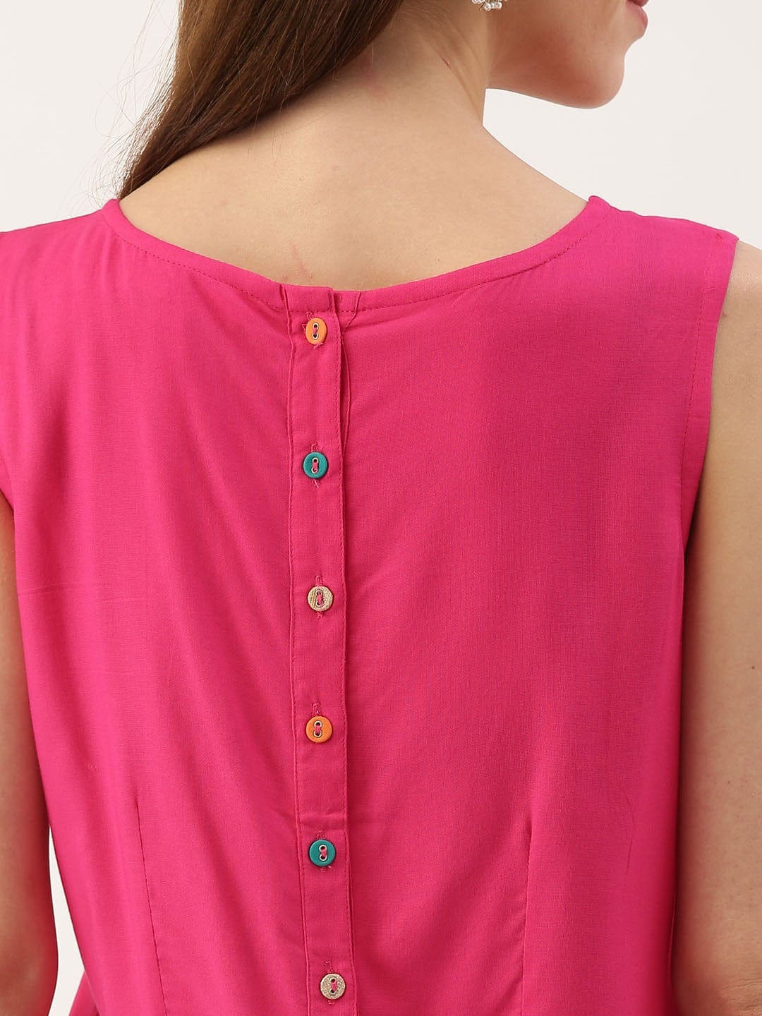 Women's Pink & Golden Embroidered Top with Skirt