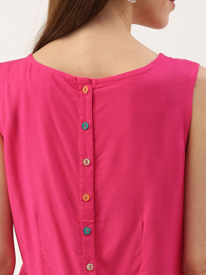 Women's Pink & Golden Embroidered Top with Skirt