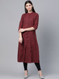 Women's  Maroon & Blue Printed A-Line Kurta