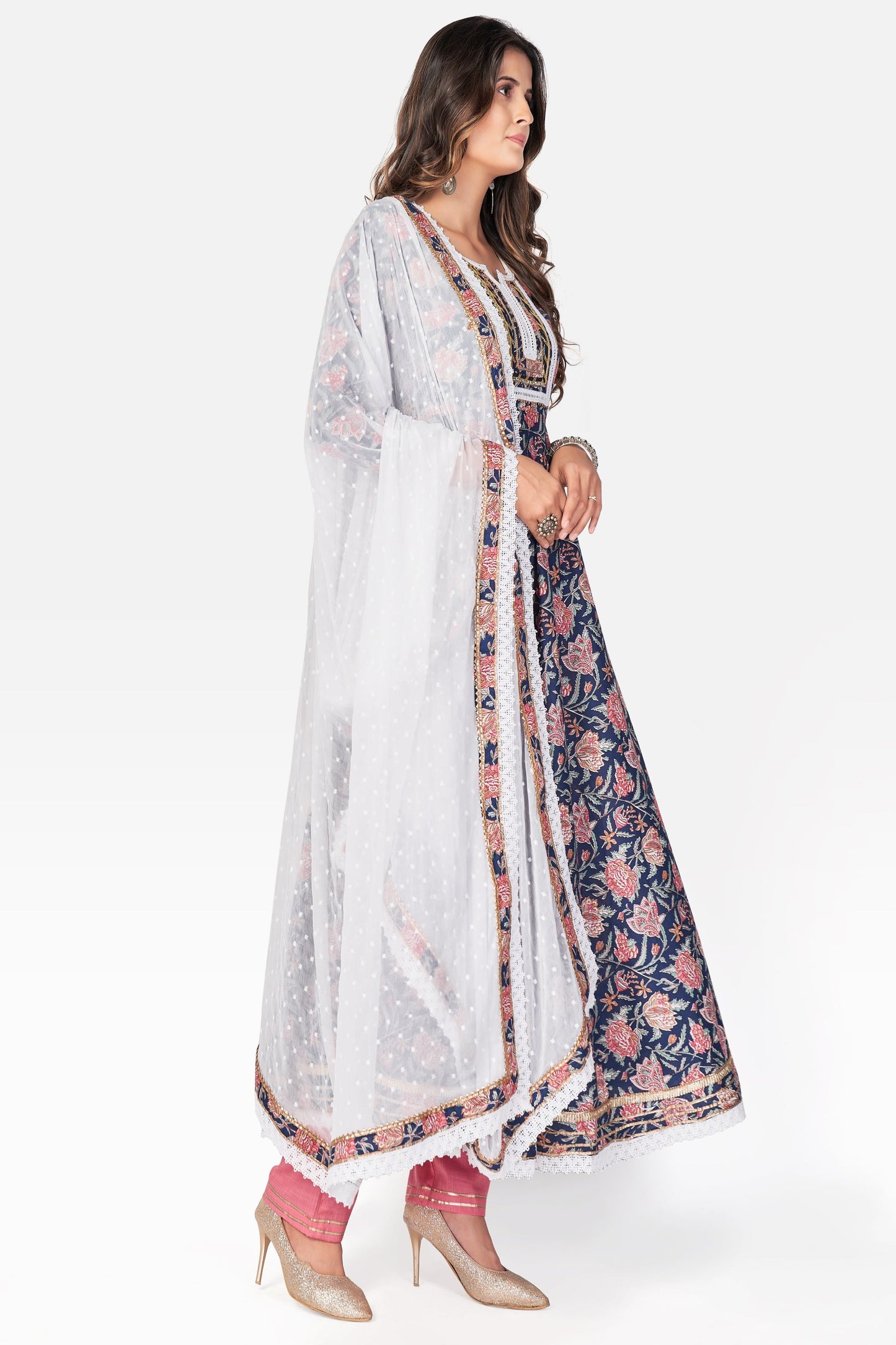 Women's Blue Anarkali Kurta With Pant & Dupatta By Vbuyz (3
