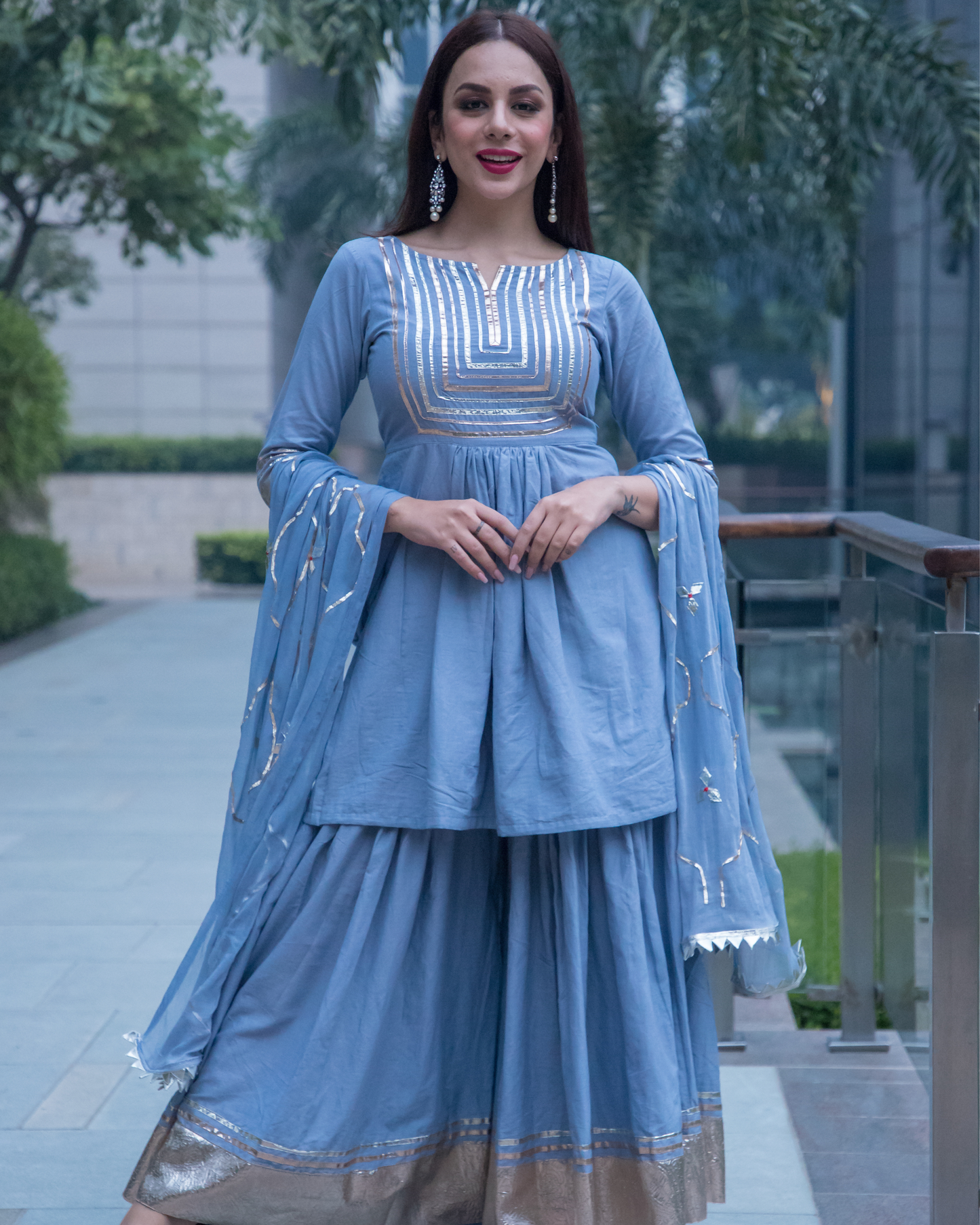 Women's Powder Blue Gotapatti Kurta Set