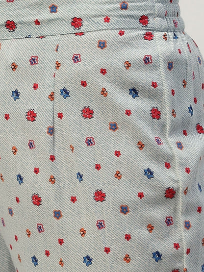 Women's Kurta Pant Set with Printed Jacket