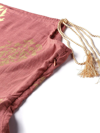 Women's  Pink & Golden Printed Maxi Dress