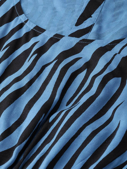 Women's  Blue & Black Animal Print Basic Jumpsuit
