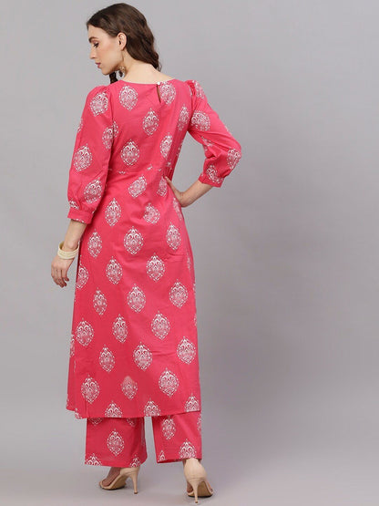 Women's  Pink & Yellow Yoke Design Anarkali Kurta