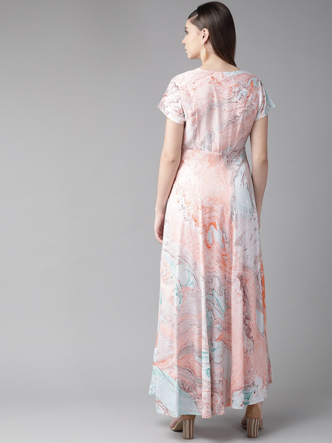 Women's  Sea Green & Coral Pink Printed Maxi Dress