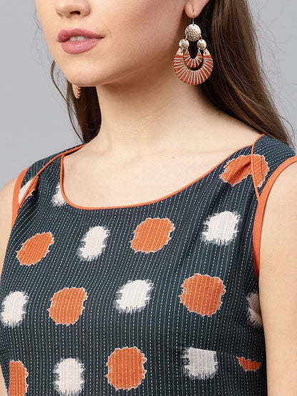 Women's  Navy Blue & Orange Printed Kurta with Trousers