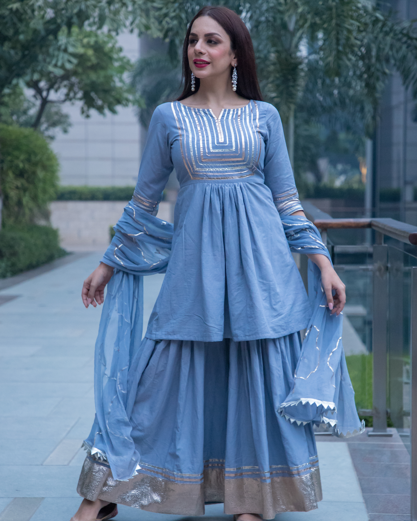Women's Powder Blue Gotapatti Kurta Set