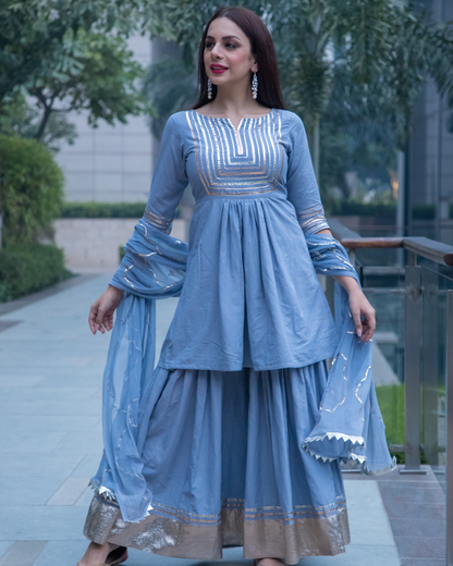 Women's Powder Blue Gotapatti Kurta Set