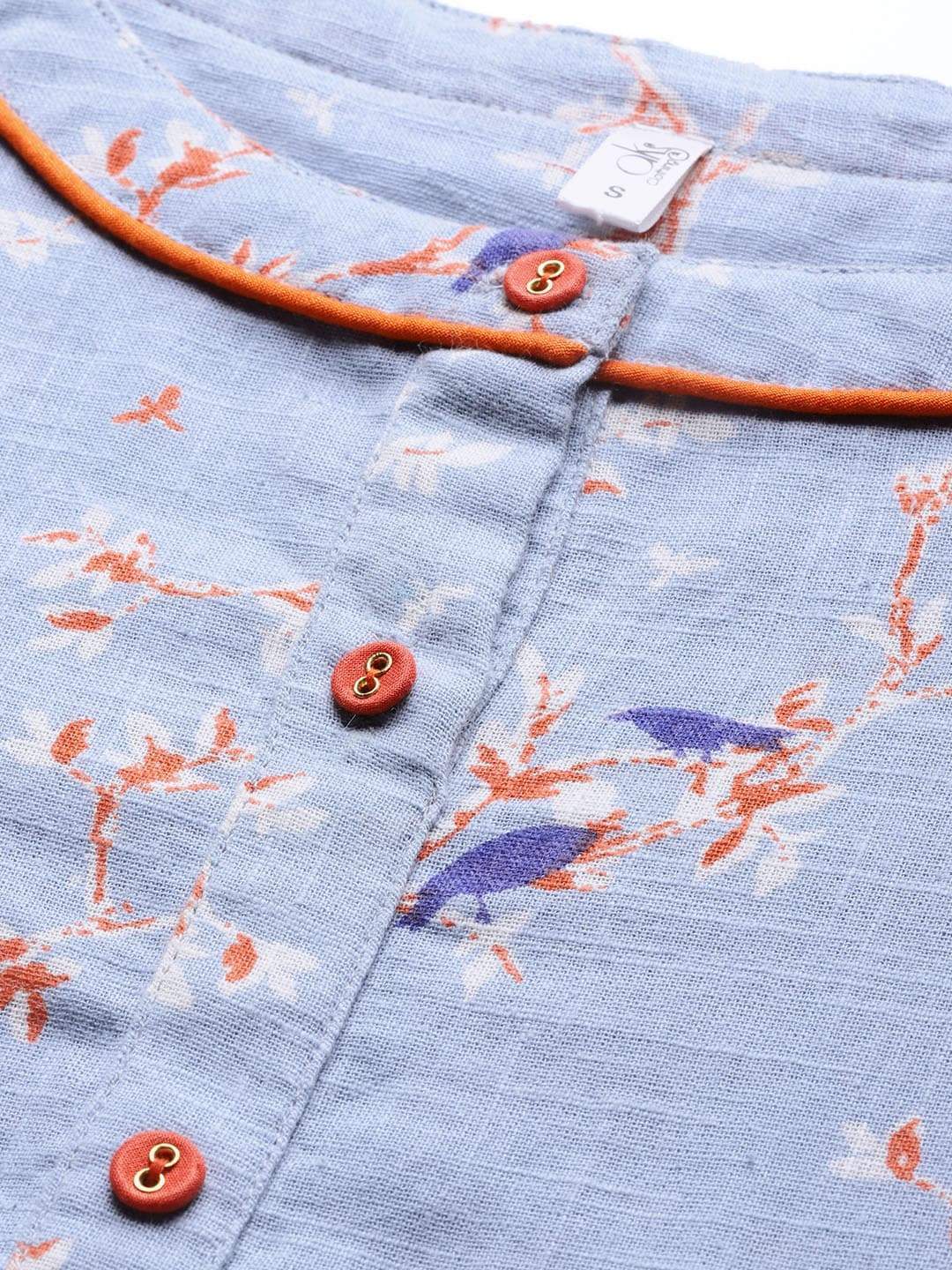 Women's  Blue & Orange Quirky Printed A-Line Dress