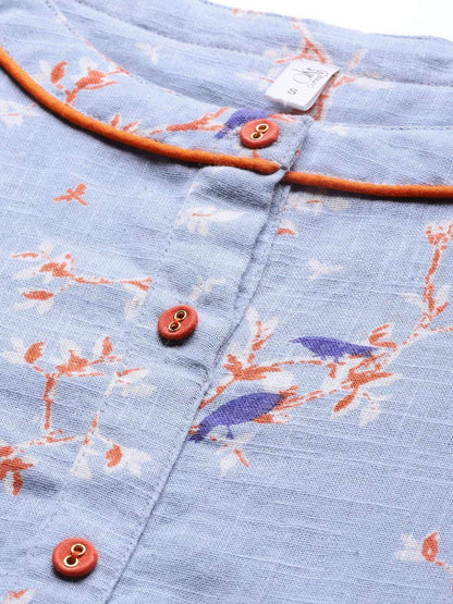 Women's  Blue & Orange Quirky Printed A-Line Dress