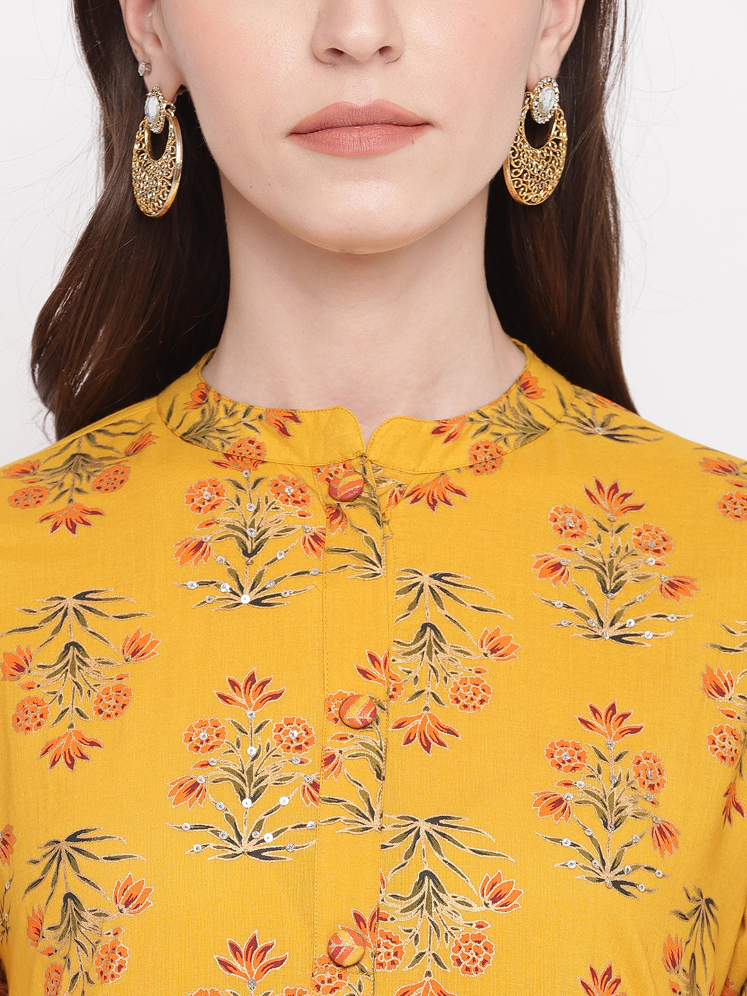 Women's Yellow Cotton Kurta With Palazzo & Dupatta By Vbuyz (3