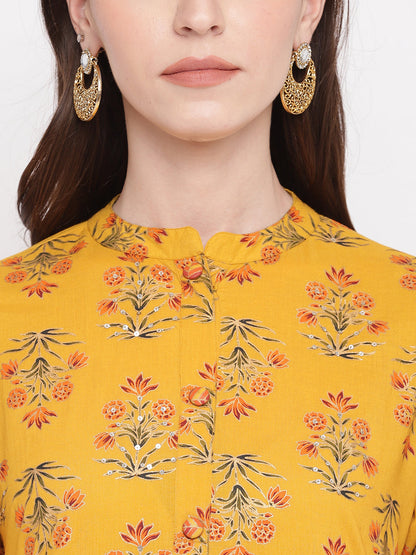 Women's Yellow Cotton Kurta With Palazzo & Dupatta By Vbuyz (3