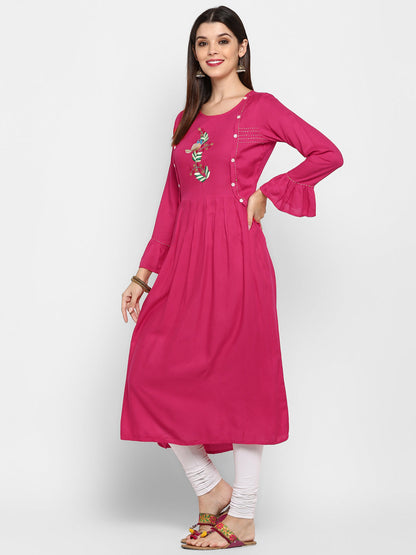 Women's Pink Rayon Anarkali Kurta By Vbuyz (1