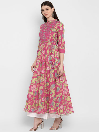 Women's Printed Anarkali Coral Kurta By Vbuyz- (