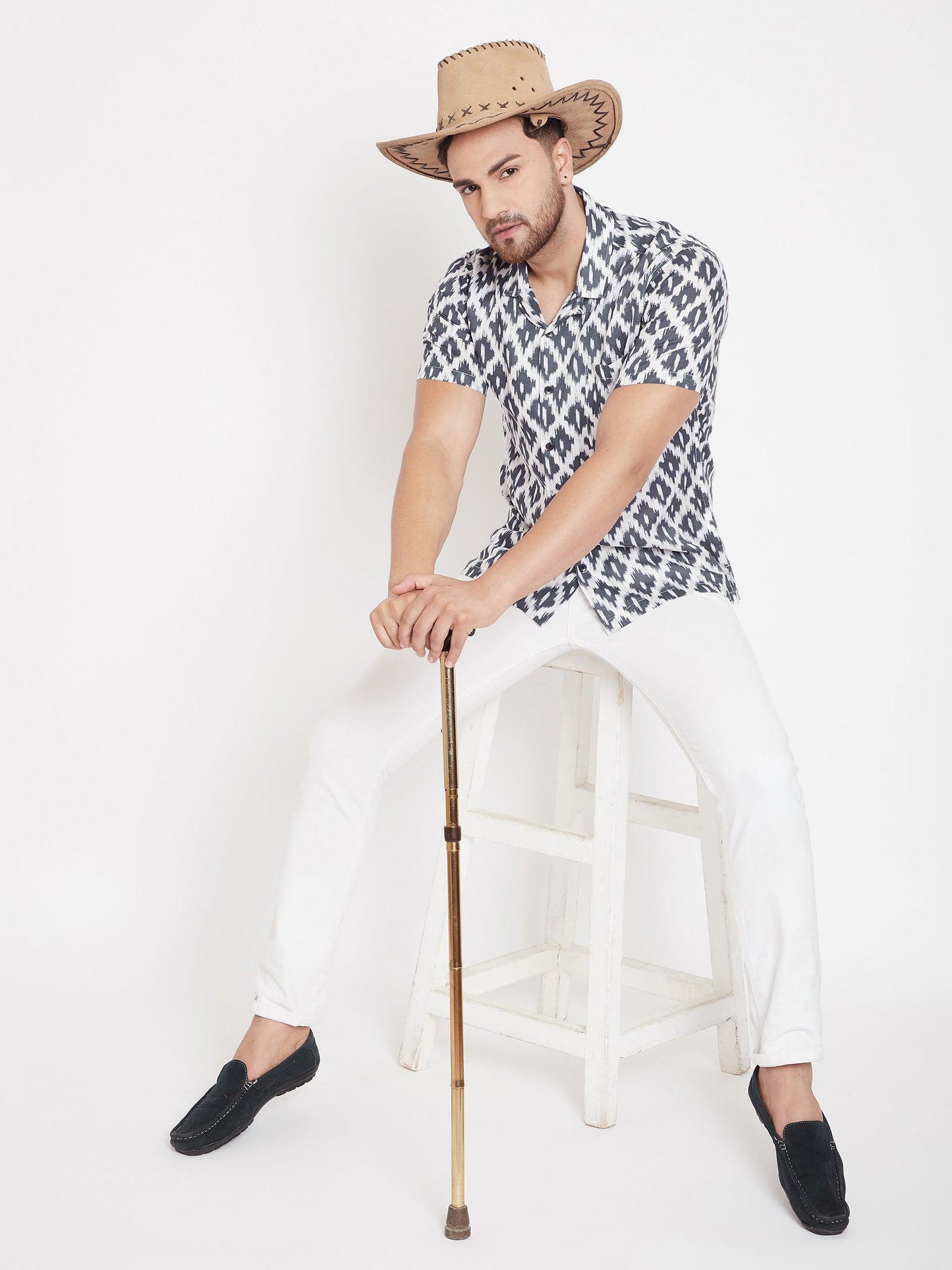 Men's Ikat Print Cuban Collar Shirt