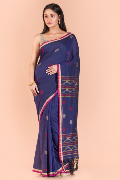 Women's Navy blue cotton jamdani saree