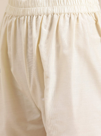 Women's Off White Silk & Organza Zari Embellished Trousers