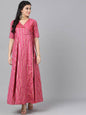 Women's  Pink Printed Maxi Dress