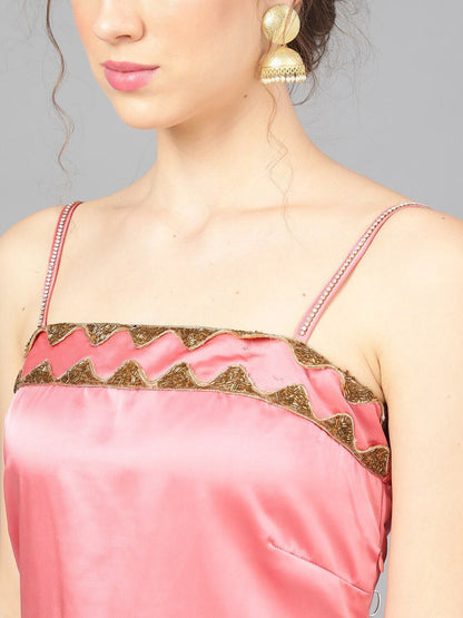 Women's  Pink Printed Maxi Dress With Dupatta