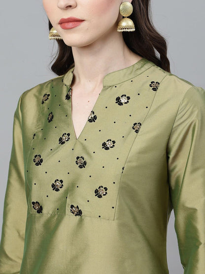 Women's  Green & Black Yoke Design Kurta with Palazzos