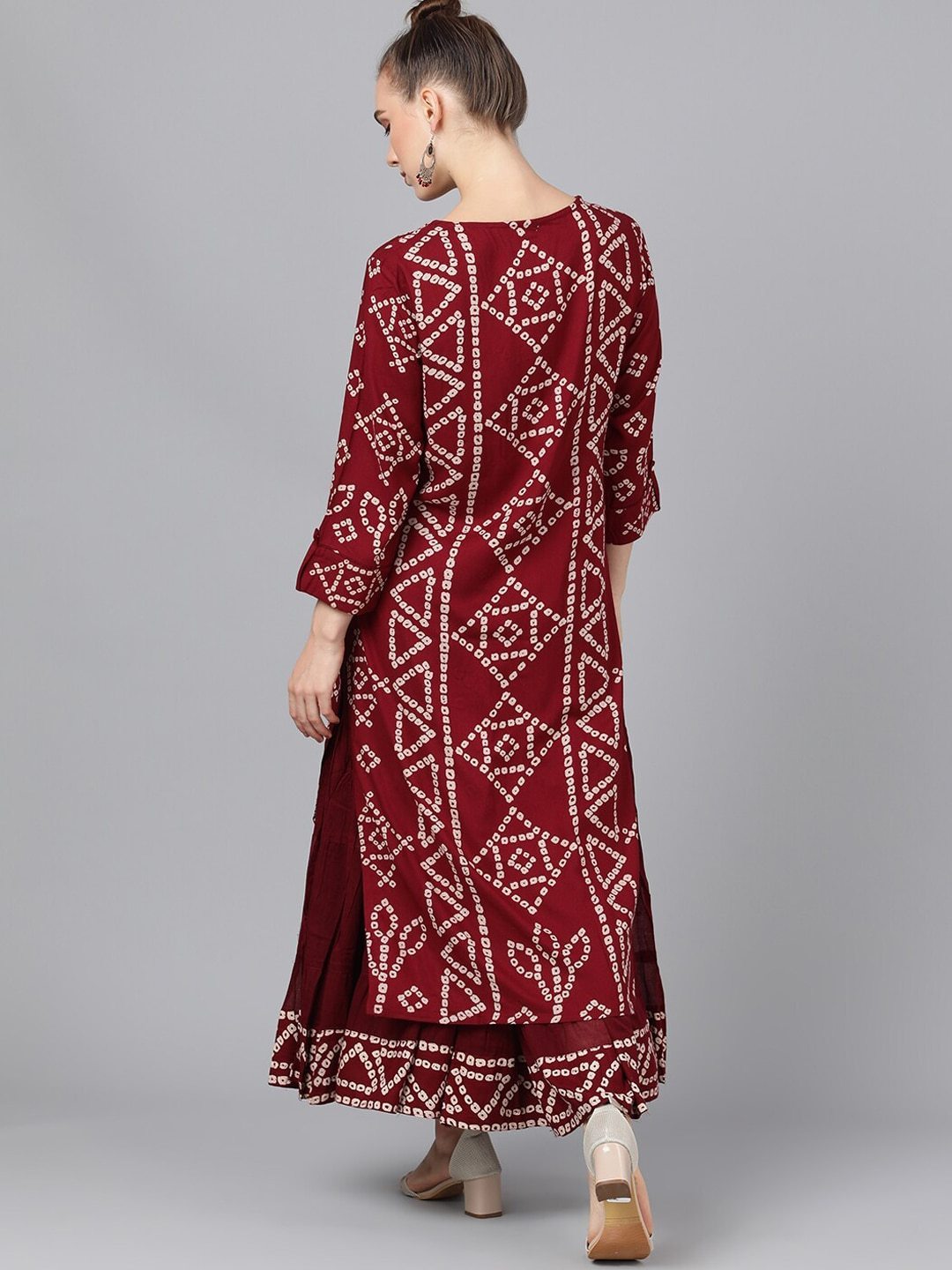 Women's  Maroon Printed Kurta with Skirt