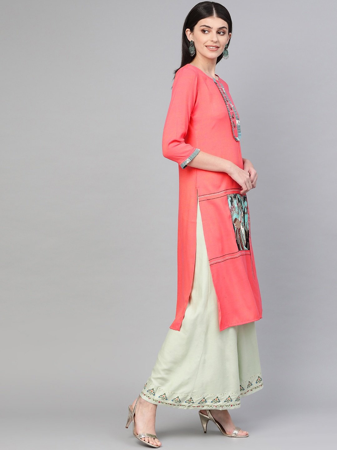 Women's Pink Quirky Embroidered Kurta