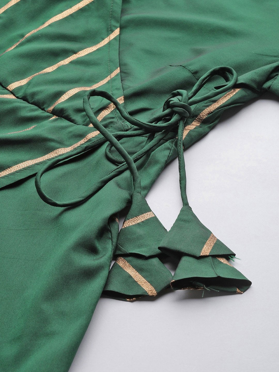 Women's  Green & Golden Striped Wrap Maxi Dress