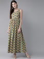 Women's  Green & Yellow Printed Maxi Dress