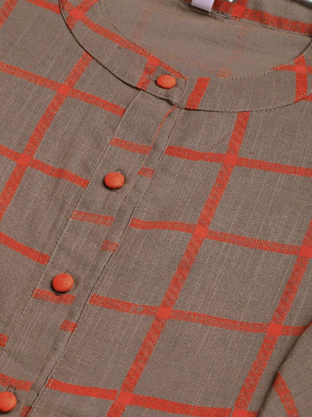 Women's  Grey & Orange Checked Kurta with Palazzos