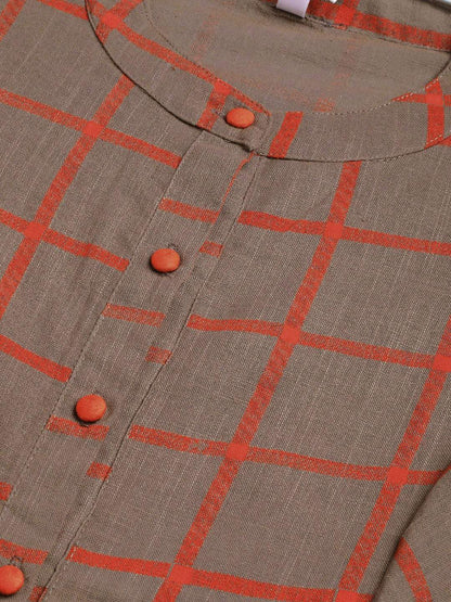 Women's  Grey & Orange Checked Kurta with Palazzos