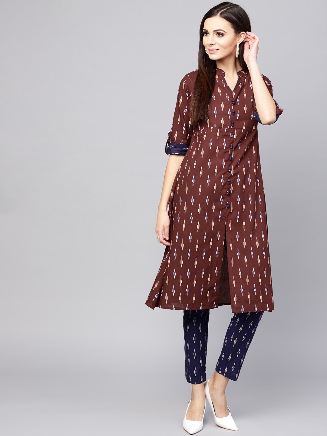 Women's  Brown Printed A-Line Kurta