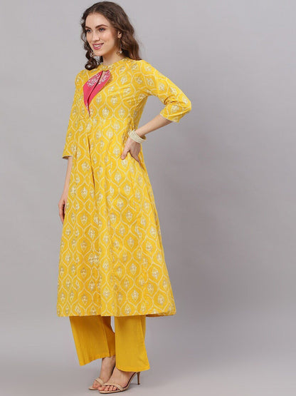 Women's  Yellow Printed Anarkali Kurta