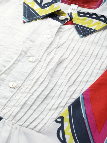 Women's  White & Red Quirky Printed A-Line Kurta