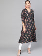 Women's  Grey & Pink Printed A-Line Kurta
