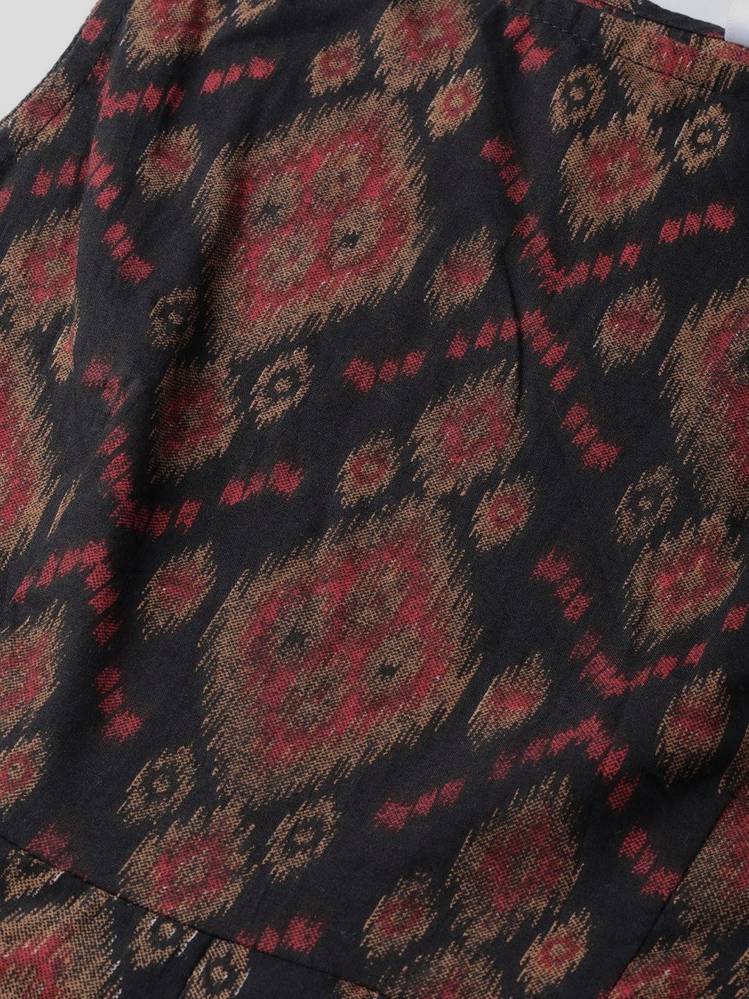 Women's  Black & Maroon Printed A-Line Dress
