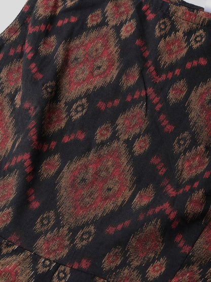 Women's  Black & Maroon Printed A-Line Dress