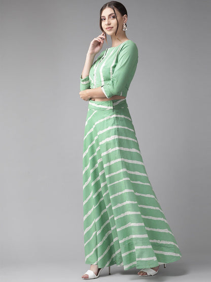 Women's  Green & White Striped Two-Piece Maxi Dress