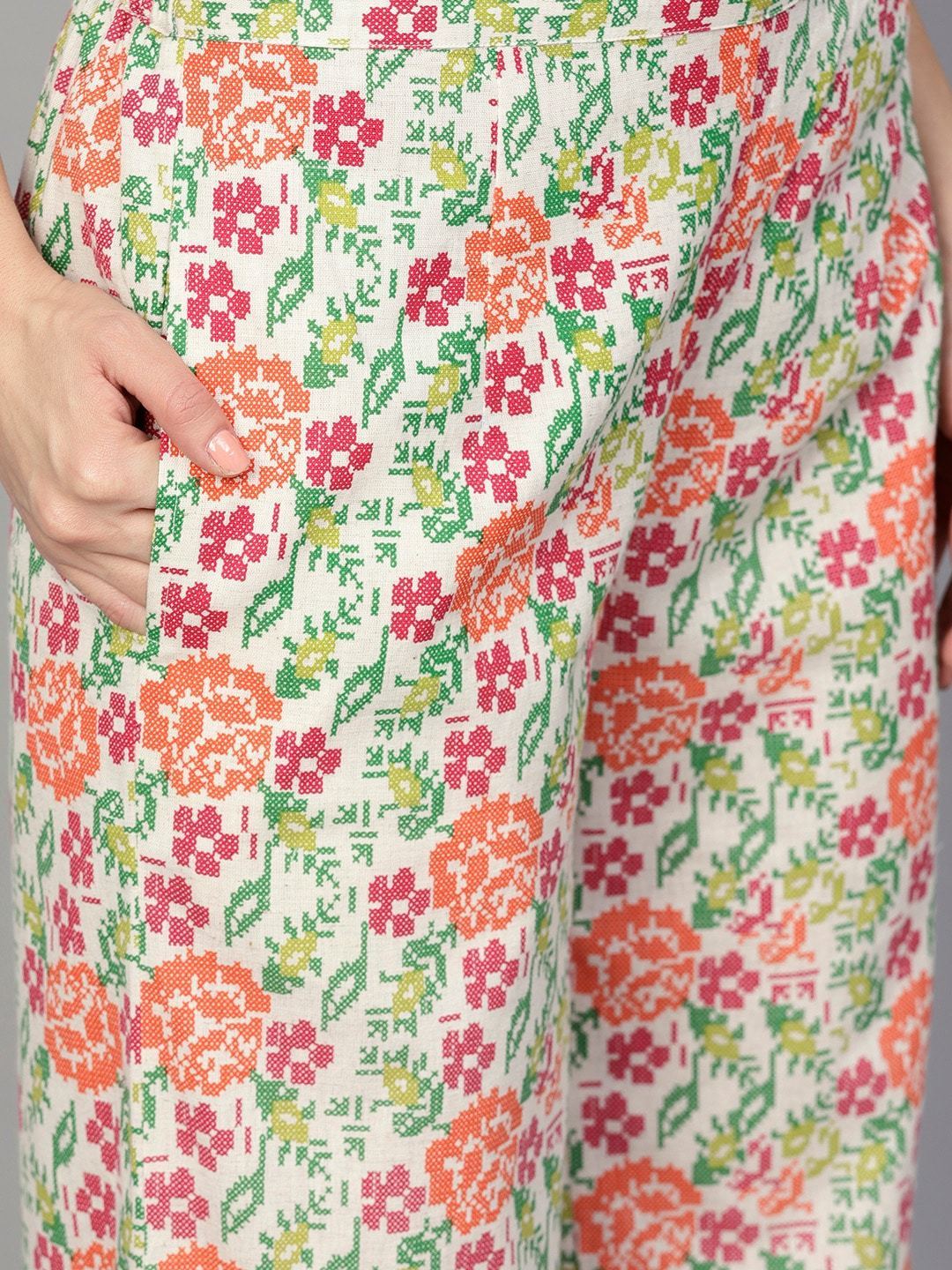 Women's  Off-White & Pink Checked Kurta with Palazzos