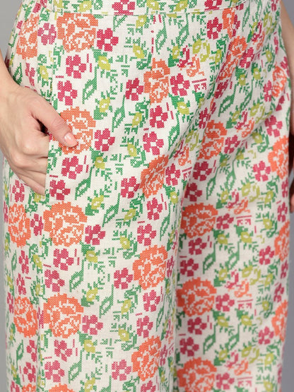 Women's  Off-White & Pink Checked Kurta with Palazzos