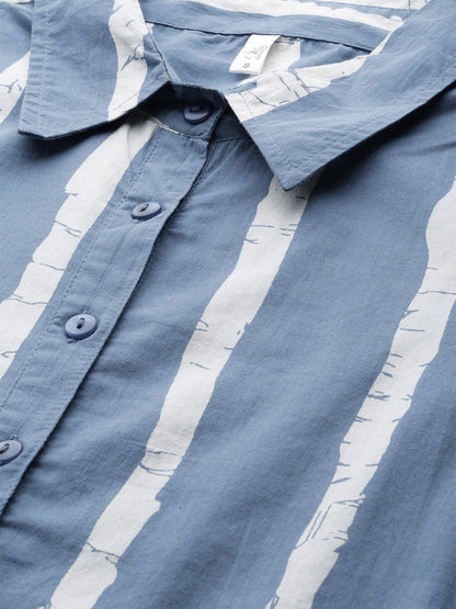 Women's  Blue & White Striped Shirt Dress